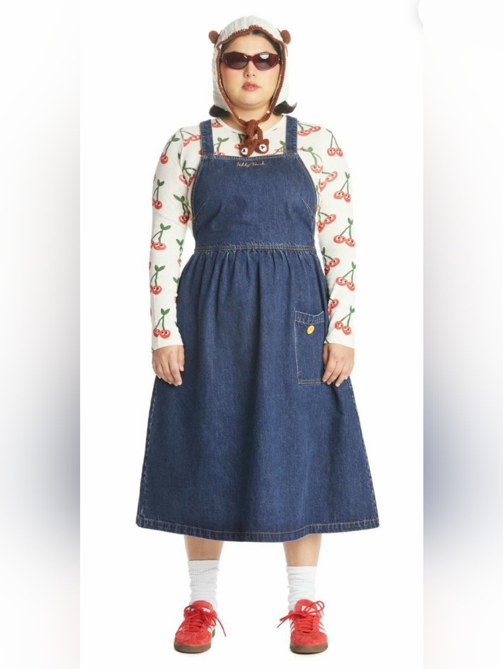 Teddy Fresh Pocket Apron Dress Midi Denim Jumper Bib Overall Streetwear